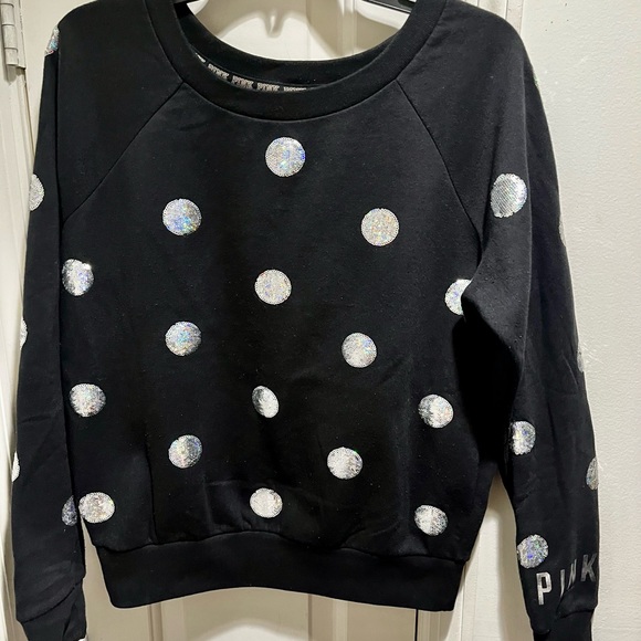 PINK VS Rare crew neck sweats with polka dots silver sequins - Picture 7 of 10